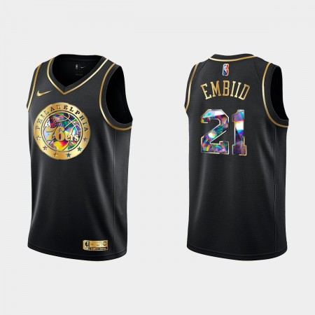 Män Philadelphia 76ers Tröja Joel Embiid 21 Nike 2021-22 Svart Golden Edition 75th Anniversary Diamond Swingman 